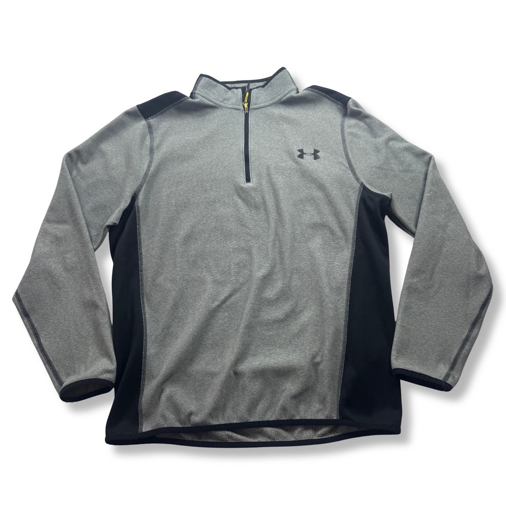 Under Armour Quarter Zip ColdGear Fleece Pullover Colorblock Mens Gray Medium